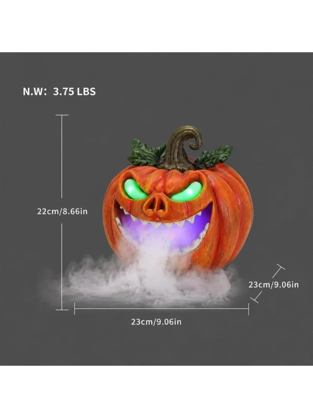 Spooky Halloween Pumpkin Fog Machine - Glowing Green Eyes Tabletop Decor for